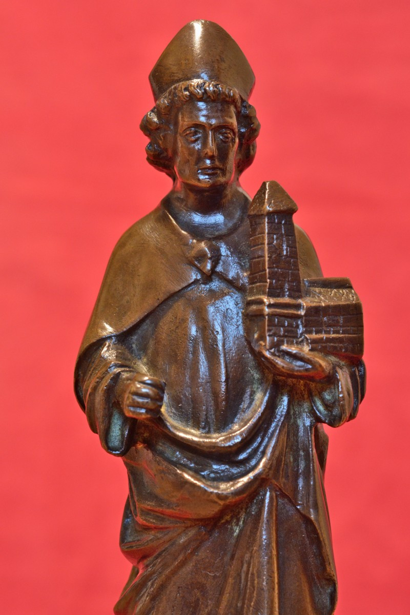 Statuette en Bronze Style Médiéval - Saint Evêque - XIXe 19e siècle - sculpture religieuse-photo-2