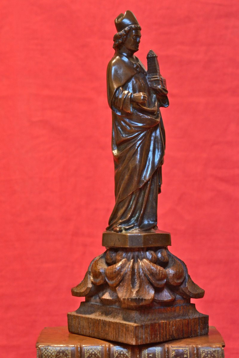 Statuette en Bronze Style Médiéval - Saint Evêque - XIXe 19e siècle - sculpture religieuse-photo-3