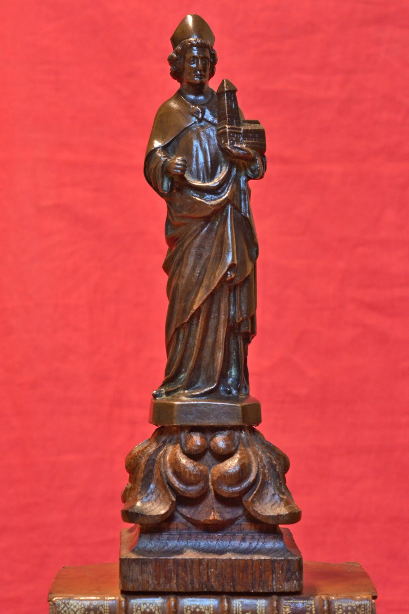 Statuette en Bronze Style Médiéval - Saint Evêque - XIXe 19e siècle - sculpture religieuse