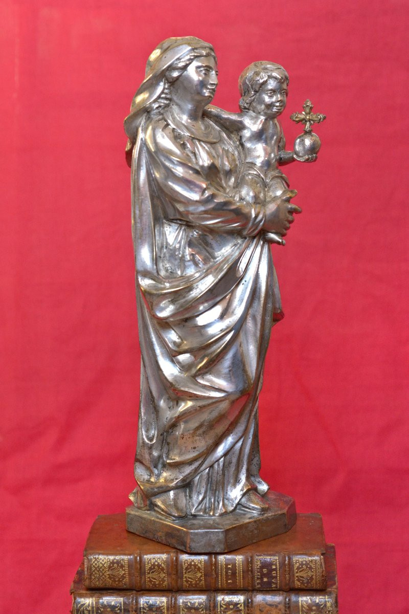 Grande Vierge à l'Enfant 32 cm - Bronze Argenté - XIXe 19e siècle sculpture religion statue 19-photo-2
