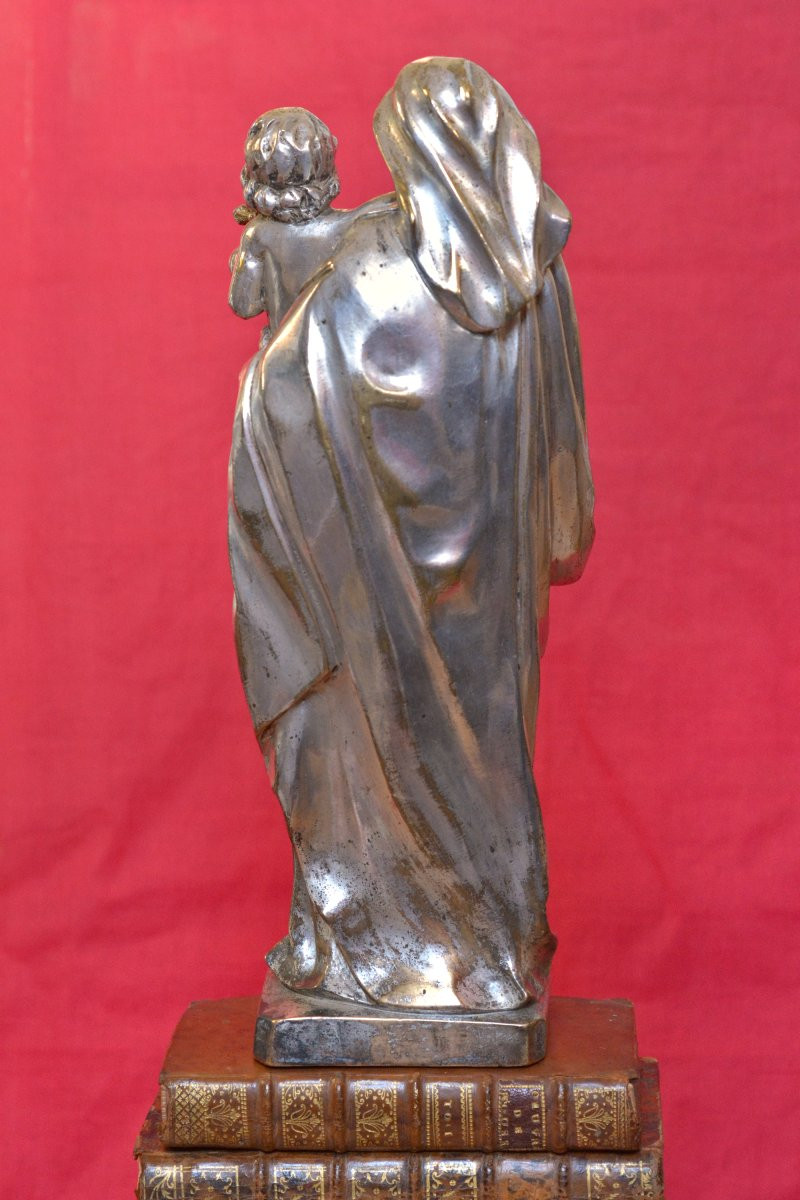 Grande Vierge à l'Enfant 32 cm - Bronze Argenté - XIXe 19e siècle sculpture religion statue 19-photo-1