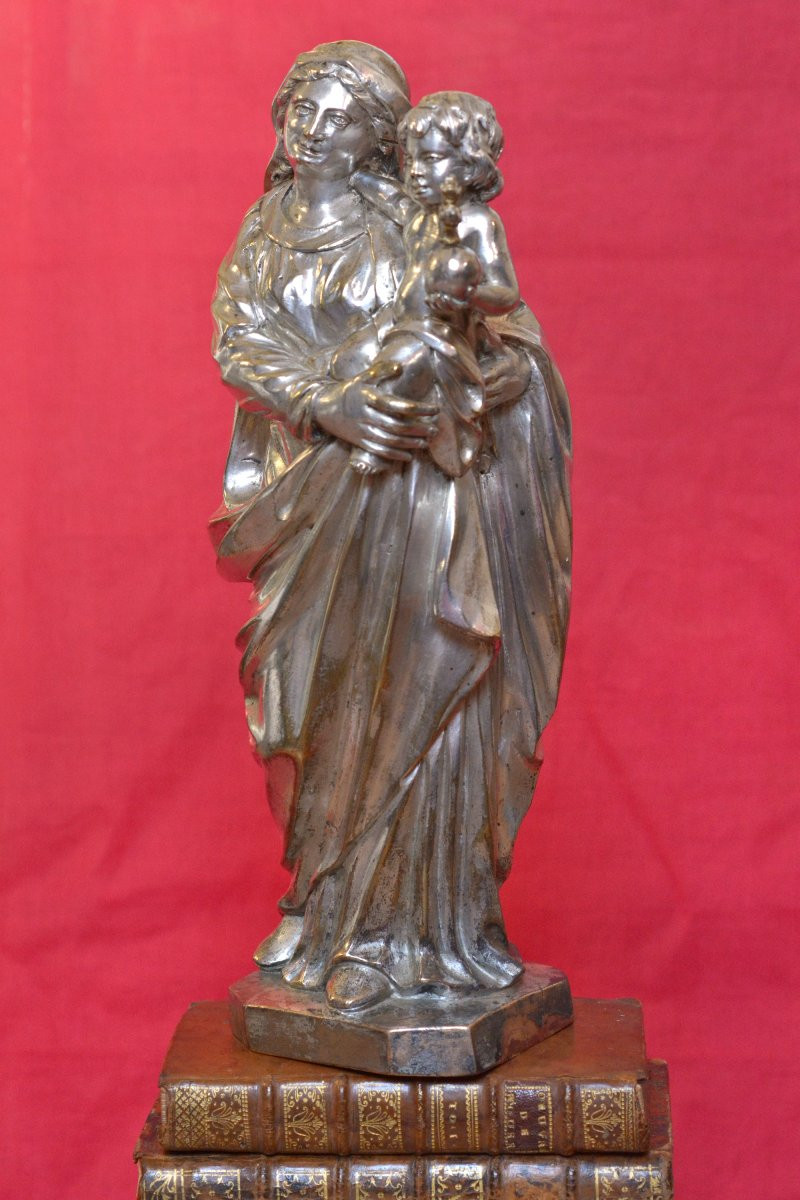 Grande Vierge à l'Enfant 32 cm - Bronze Argenté - XIXe 19e siècle sculpture religion statue 19-photo-4