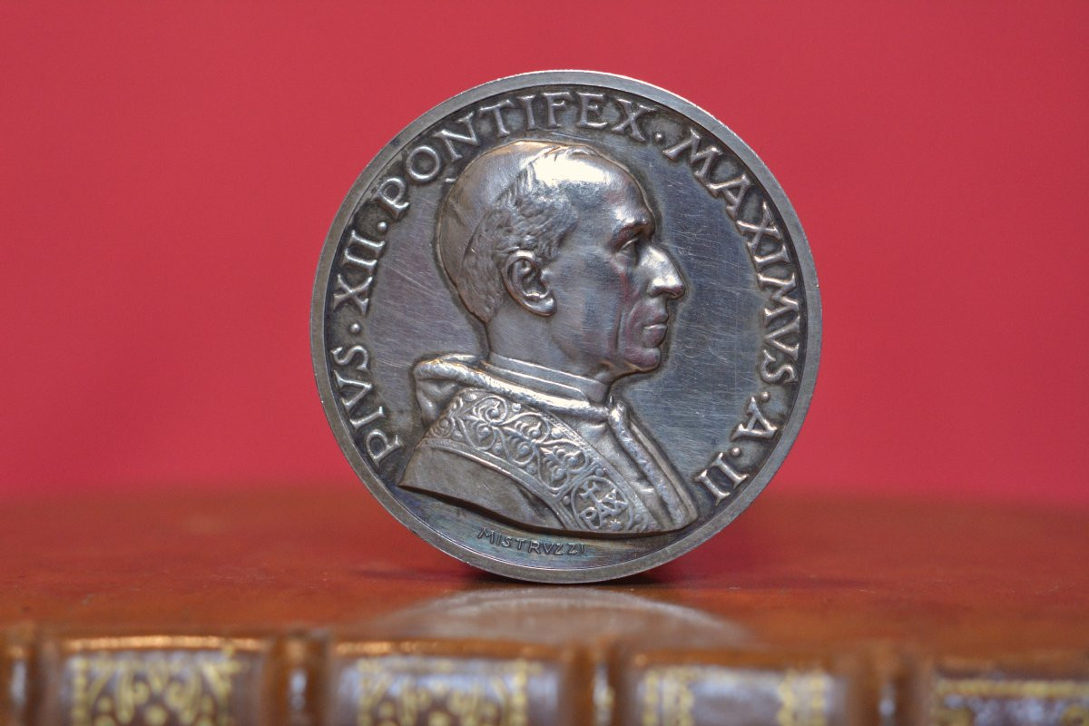 Papal Medal - Solid Silver - Pius XII 1940 - Exhortation To Peace - Opus Justitiae Pax-photo-3