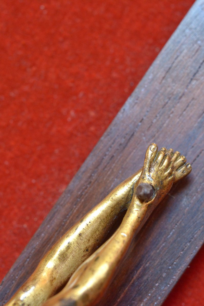 Christ en Bronze Doré - XVIIe 17e siècle - Crucifix Cadre Bois Doré - sculpture religion 17-photo-7