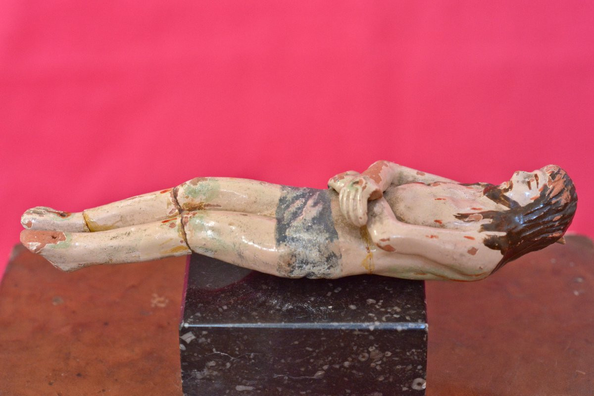 Recumbent Christ - Glazed Terracotta - 19th Century - Sculpture Statuette Religion-photo-4