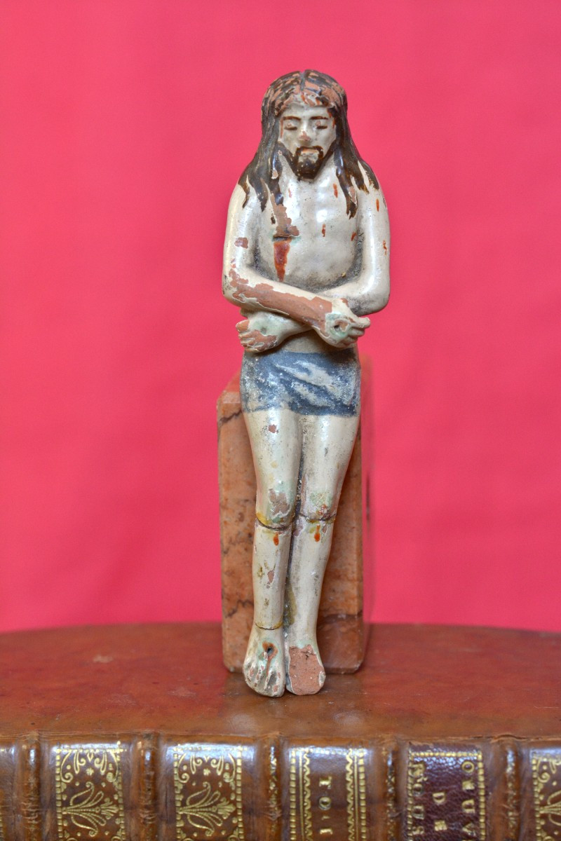 Recumbent Christ - Glazed Terracotta - 19th Century - Sculpture Statuette Religion