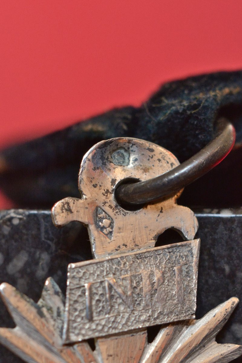 Croix Jeannette Bretonne - Argent Massif - XIXe 19e siècle - Coeur ruban velours Bretagne-photo-2