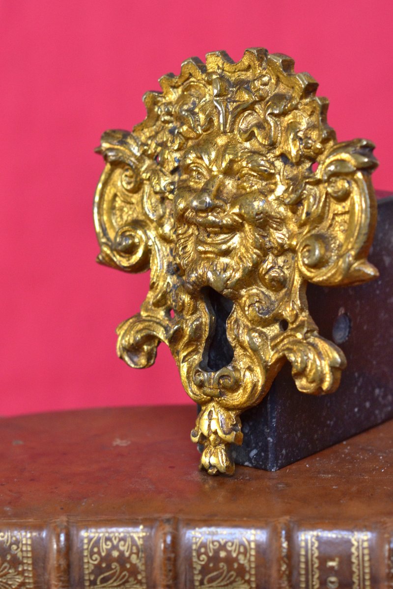 Entrée de Serrure - Bronze Doré - Tête de Bacchus - XVIIIe 18e siècle - clé clef mascaron 18-photo-2