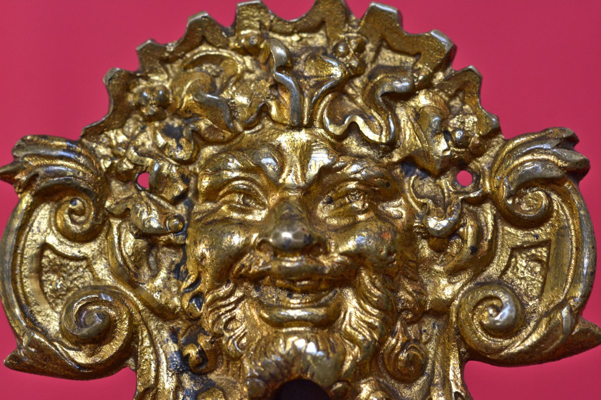 Entrée de Serrure - Bronze Doré - Tête de Bacchus - XVIIIe 18e siècle - clé clef mascaron 18-photo-3
