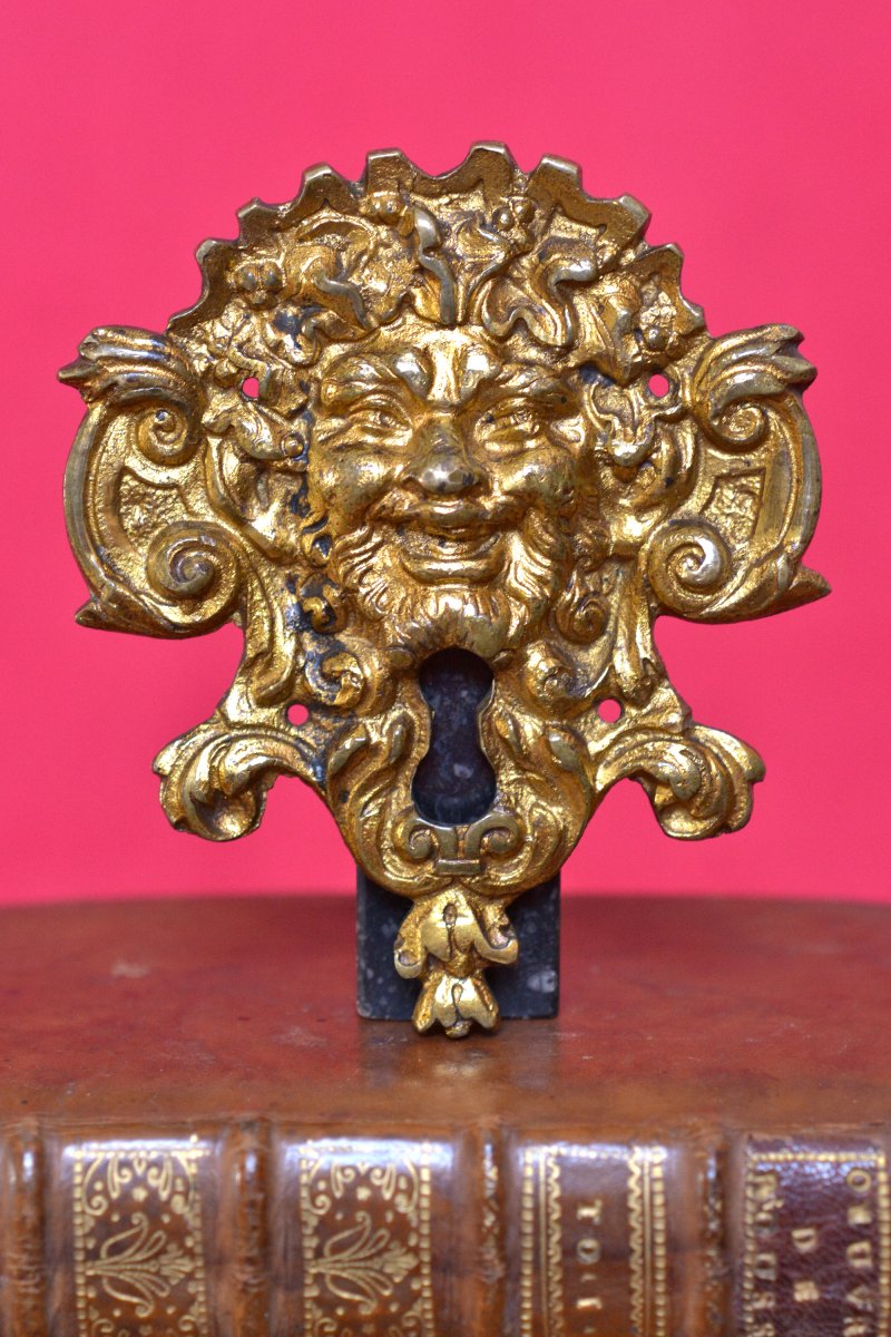 Entrée de Serrure - Bronze Doré - Tête de Bacchus - XVIIIe 18e siècle - clé clef mascaron 18