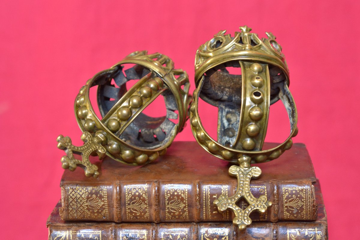 2x Couronne de Statue Religieuse - Laiton - XIXe 19e siècle - Vierge Jésus religion ornement 19-photo-3