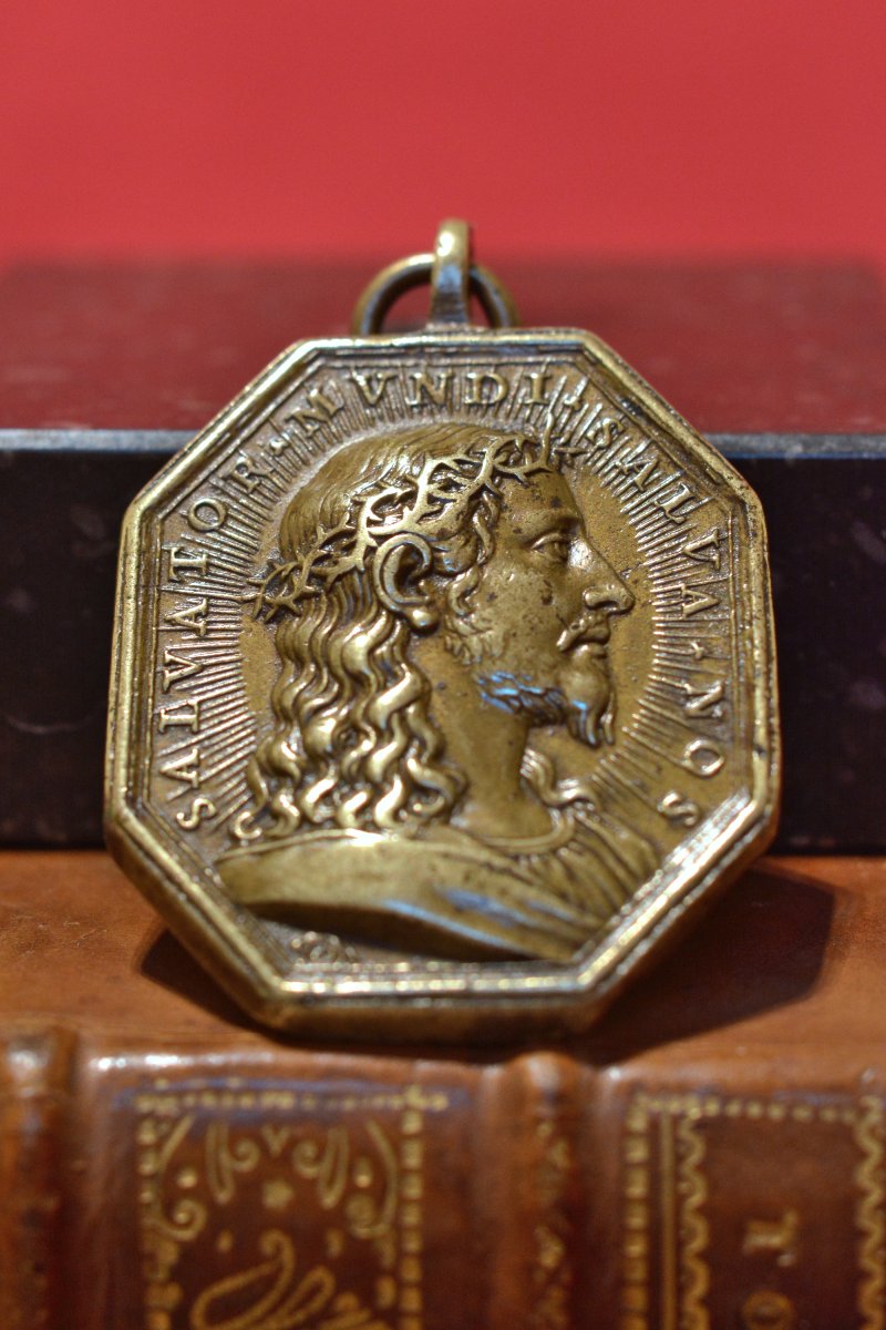 Bronze Medal - Christ & The Virgin Mary - Ottone Hamerani - 18th Century Religion-photo-3