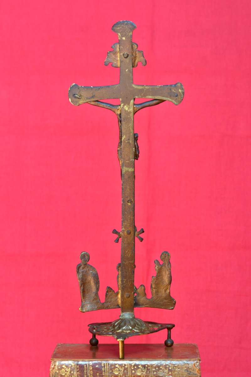 Calvary Crucifix - Brass - 17th Century - Christ Cross Religion Haute Epoque Sculpture 17-photo-2