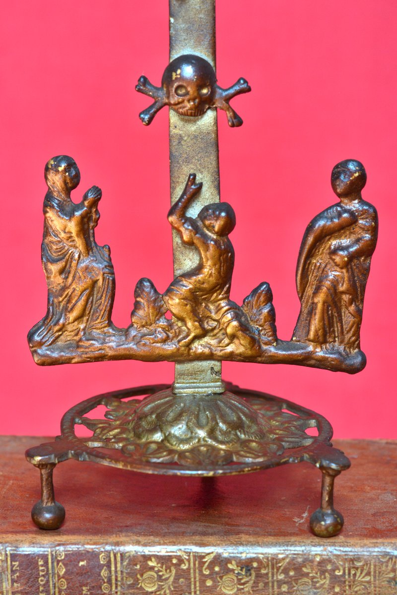 Calvary Crucifix - Brass - 17th Century - Christ Cross Religion Haute Epoque Sculpture 17-photo-1