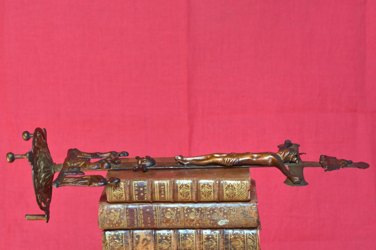 Calvary Crucifix - Brass - 17th Century - Christ Cross Religion Haute Epoque Sculpture 17-photo-3