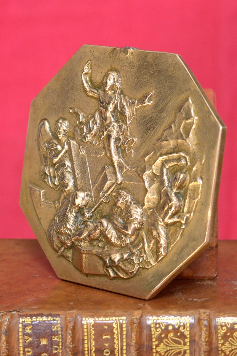 Plaquette en Bronze - La Résurrection du Christ - XVIIIe 18e siècle 18 sculpture religion Jésus-photo-3