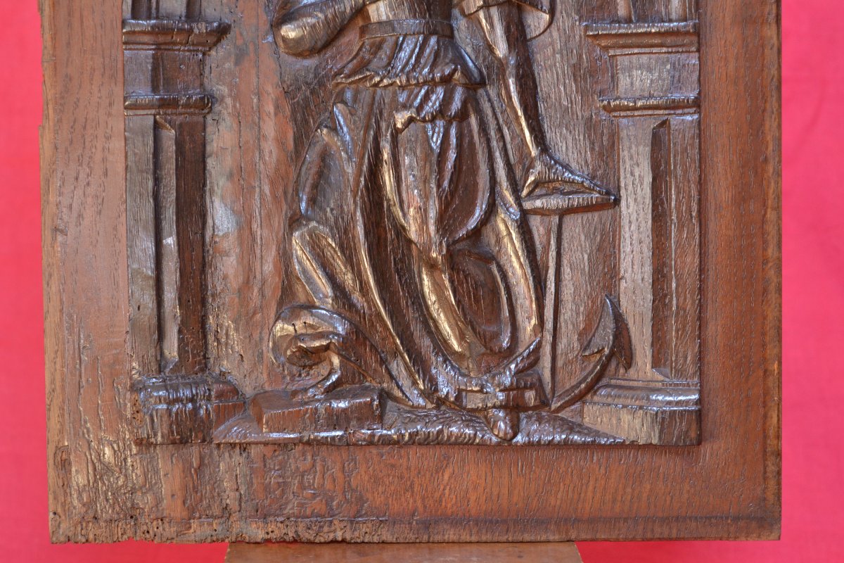 Carved Wood Panel - Saint Philomena - Bas-relief - 19th Century Religion Martyr Sculpture-photo-3