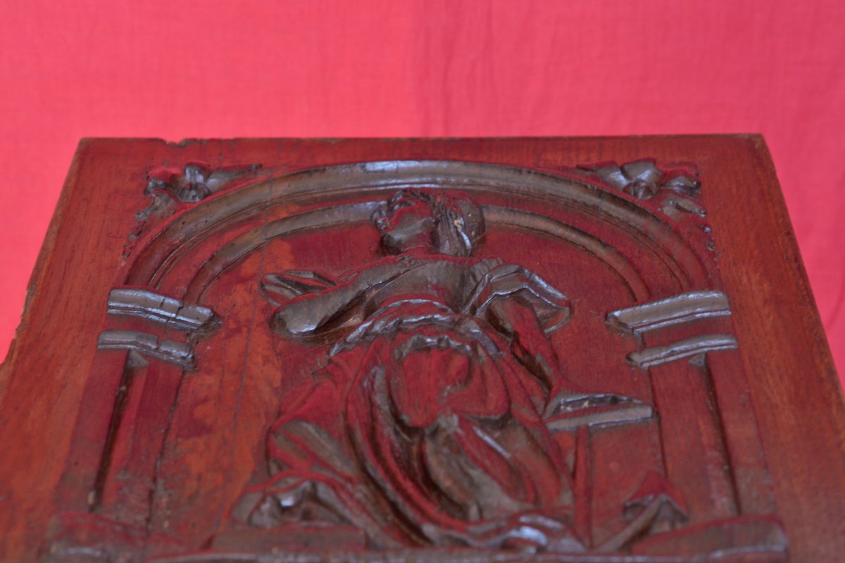 Carved Wood Panel - Saint Philomena - Bas-relief - 19th Century Religion Martyr Sculpture-photo-3