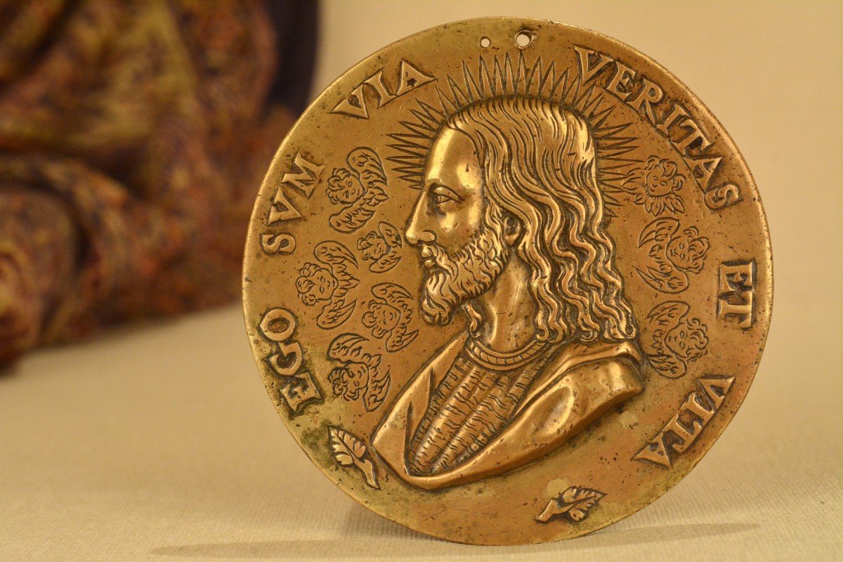 Bronze Plaquette - Bust Of Christ - 17th Century