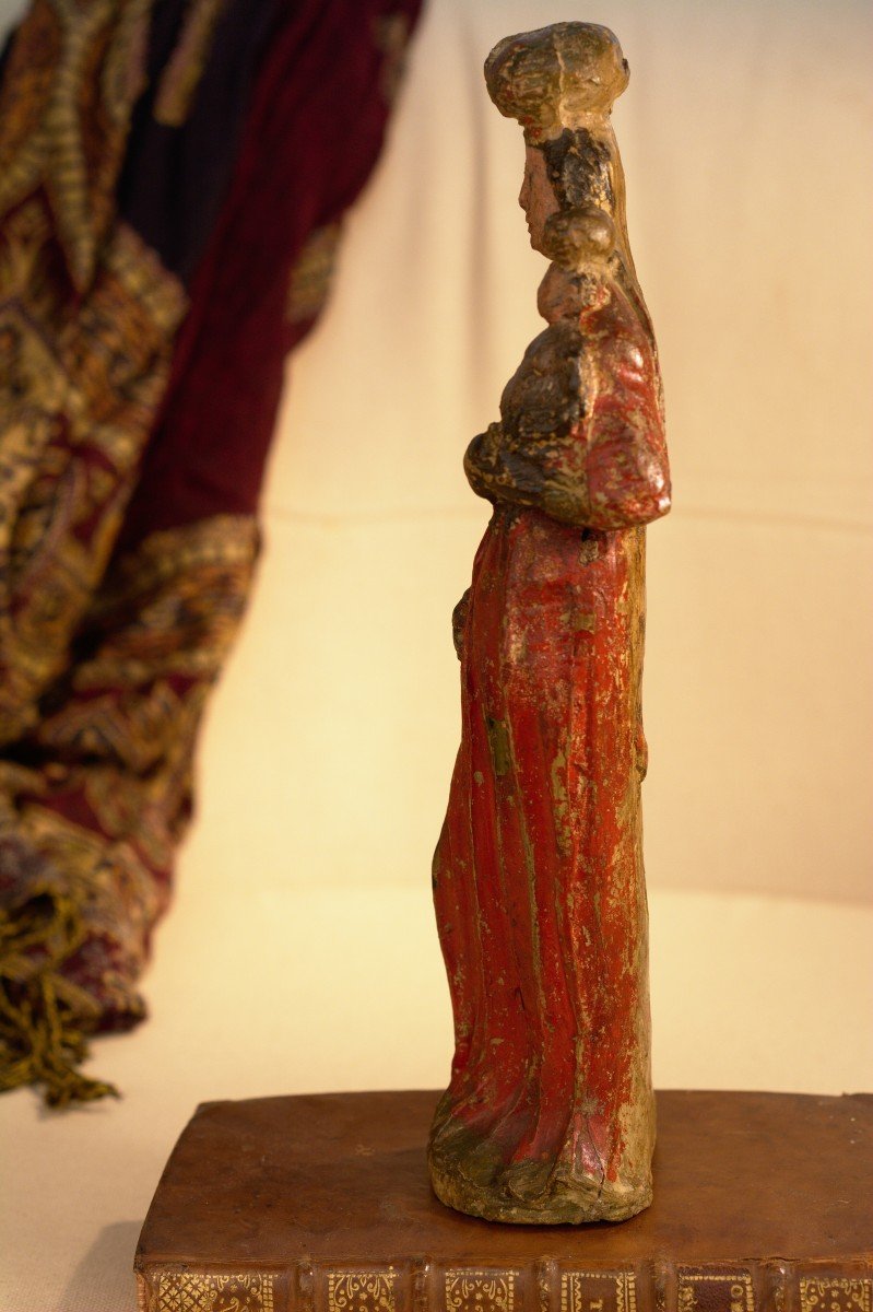 Madonna And Child Statuette - Polychrome Terracotta - 17th Century-photo-2