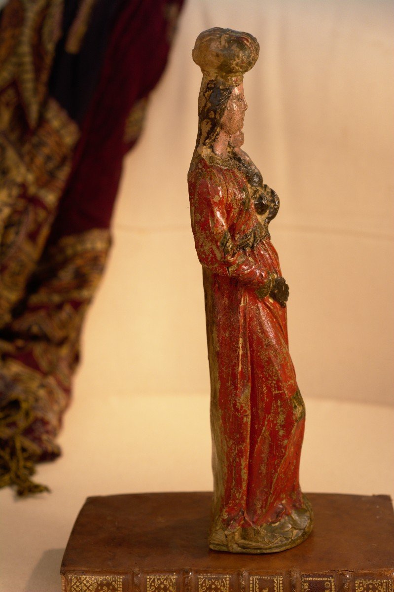 Madonna And Child Statuette - Polychrome Terracotta - 17th Century-photo-1