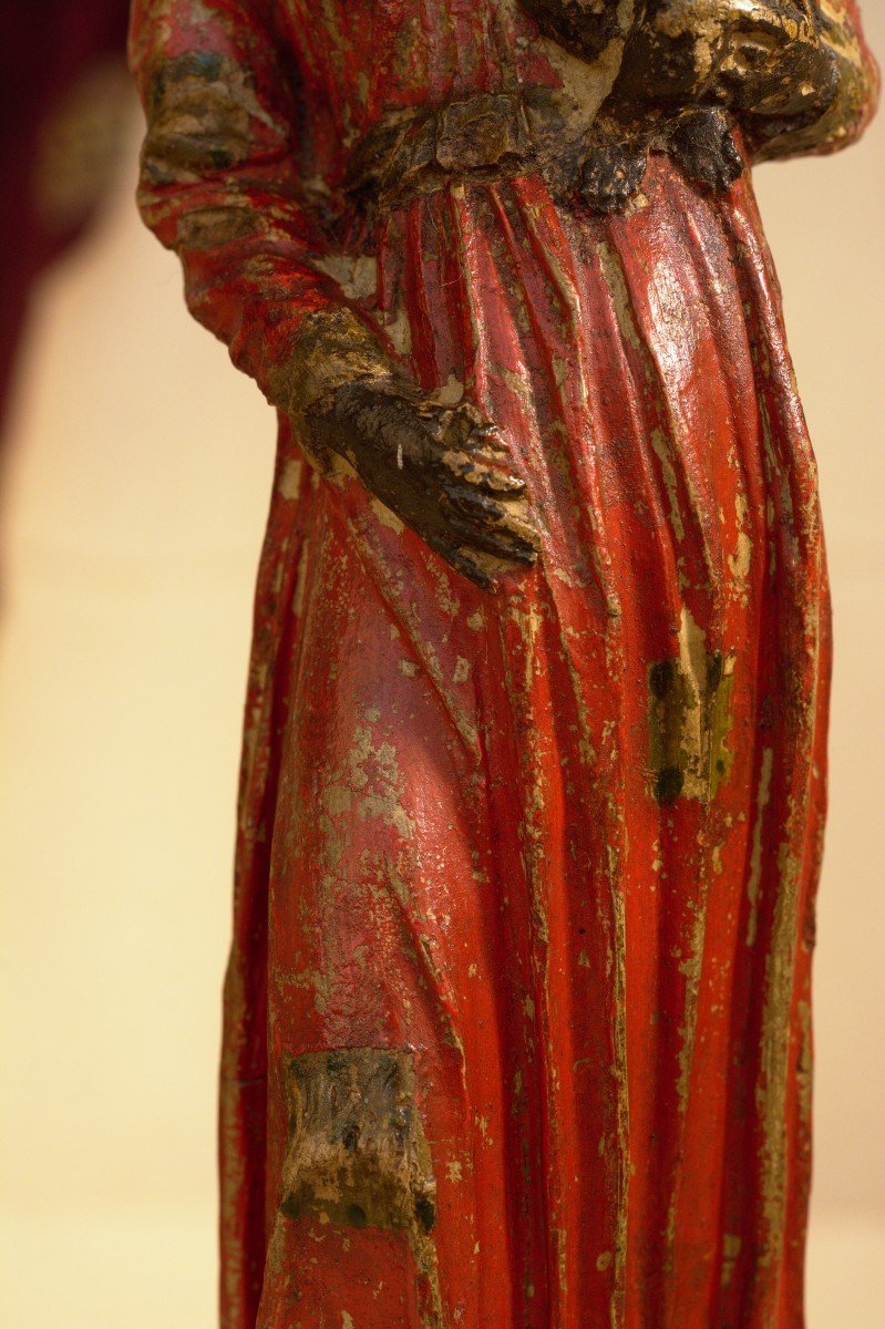 Madonna And Child Statuette - Polychrome Terracotta - 17th Century-photo-2
