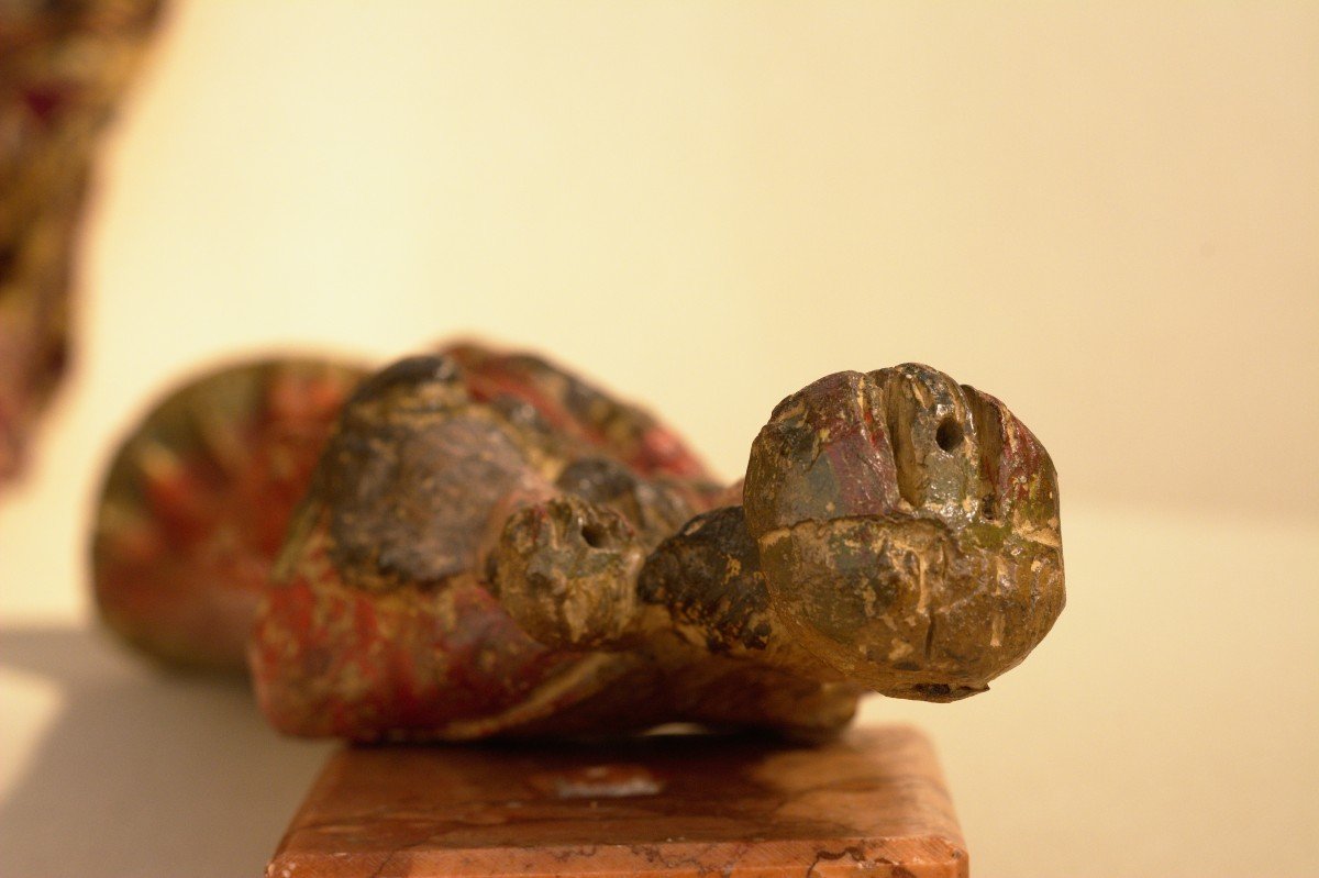 Madonna And Child Statuette - Polychrome Terracotta - 17th Century-photo-5