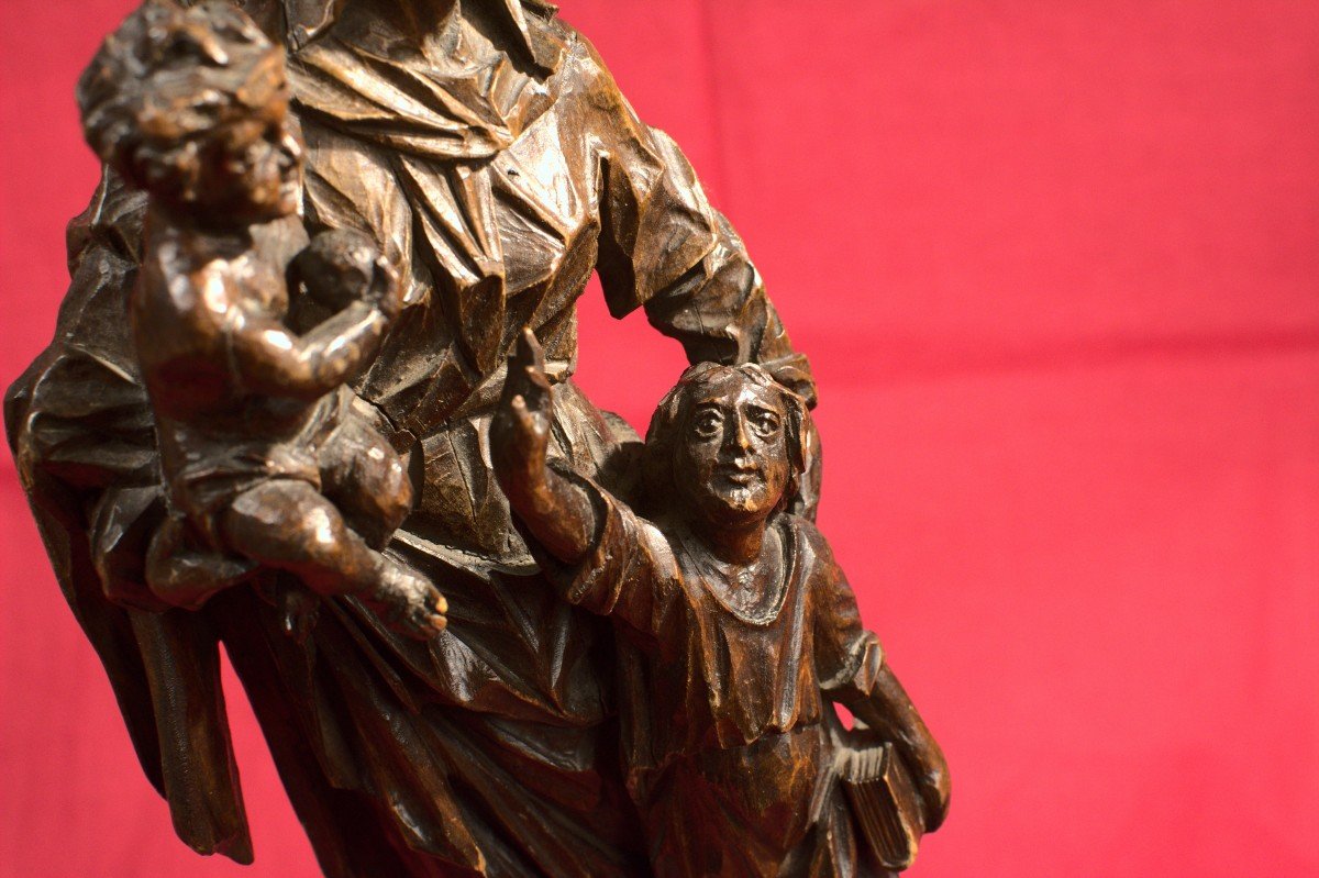 Vierge à l'Enfant Et Saint Jean-baptiste - Statue En Bois - XVIIIe Siècle 18e-photo-4