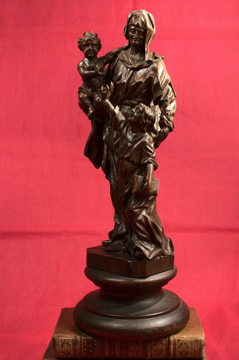 Vierge à l'Enfant Et Saint Jean-baptiste - Statue En Bois - XVIIIe Siècle 18e-photo-1