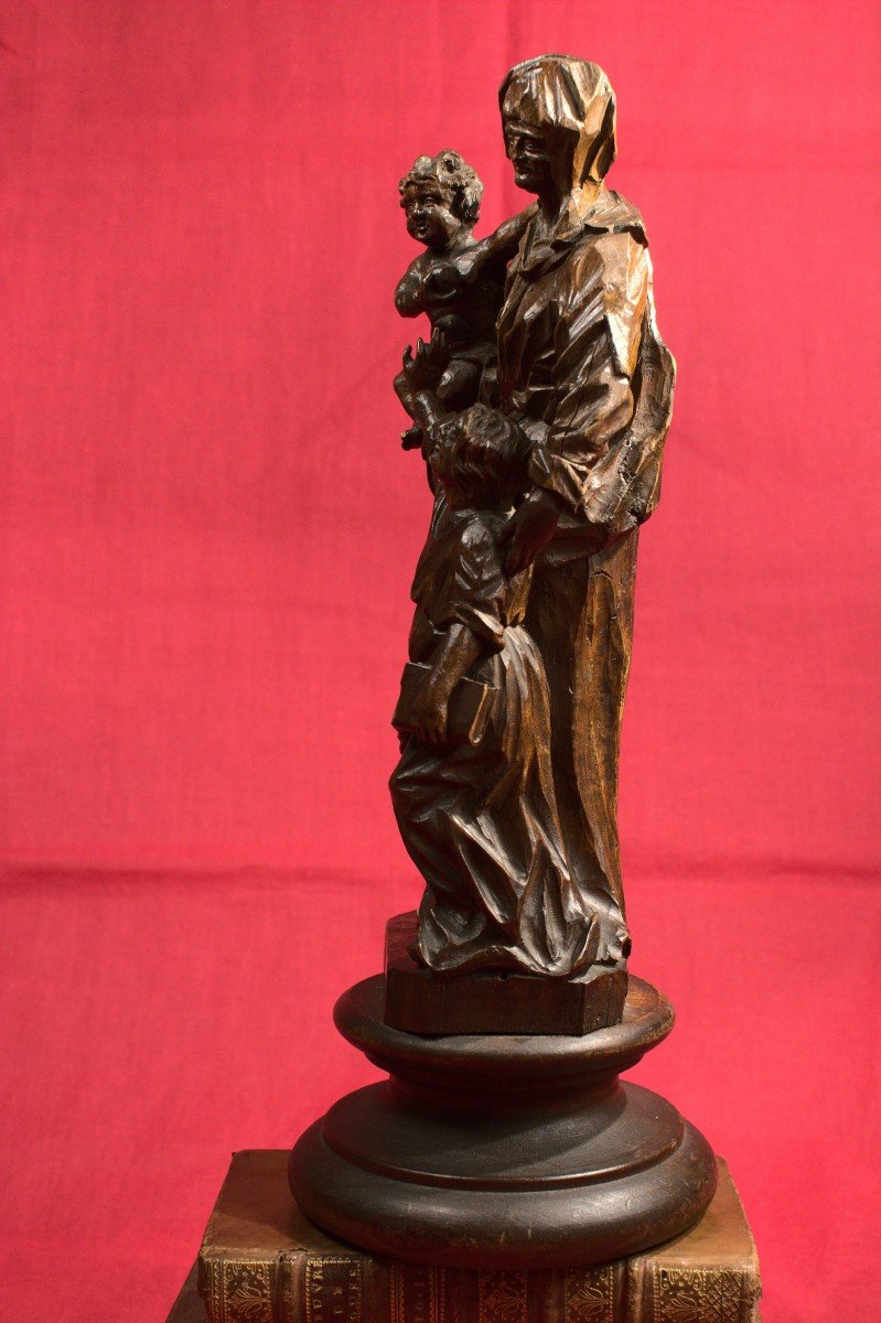 Vierge à l'Enfant Et Saint Jean-baptiste - Statue En Bois - XVIIIe Siècle 18e-photo-2
