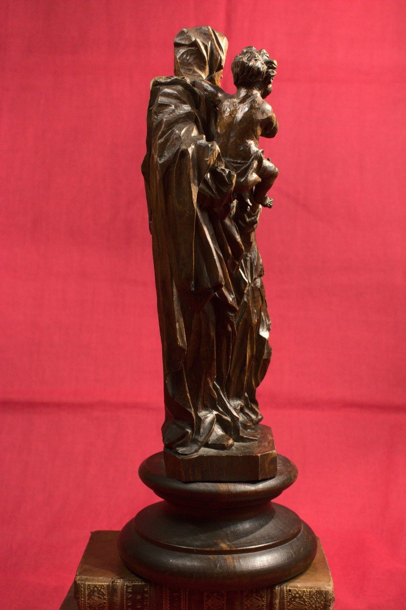 Vierge à l'Enfant Et Saint Jean-baptiste - Statue En Bois - XVIIIe Siècle 18e-photo-5