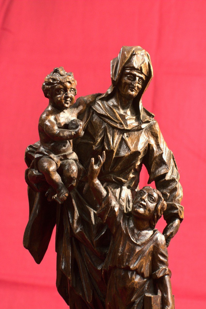 Vierge à l'Enfant Et Saint Jean-baptiste - Statue En Bois - XVIIIe Siècle 18e-photo-7
