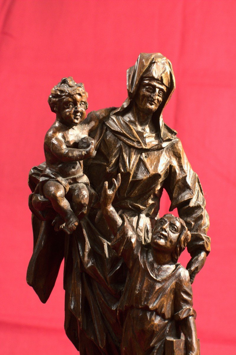 Madonna And Child With John The Baptist – Wooden Statue - 18th Century-photo-7