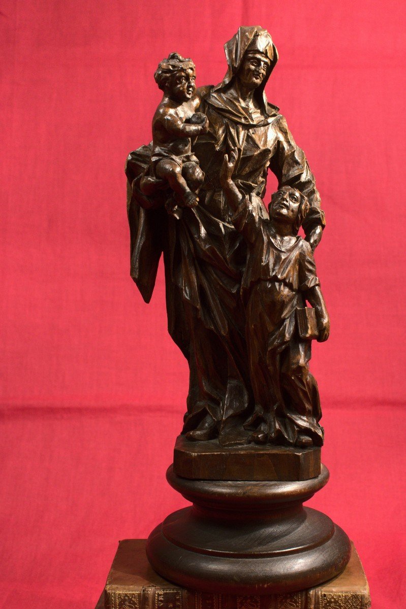 Vierge à l'Enfant Et Saint Jean-baptiste - Statue En Bois - XVIIIe Siècle 18e