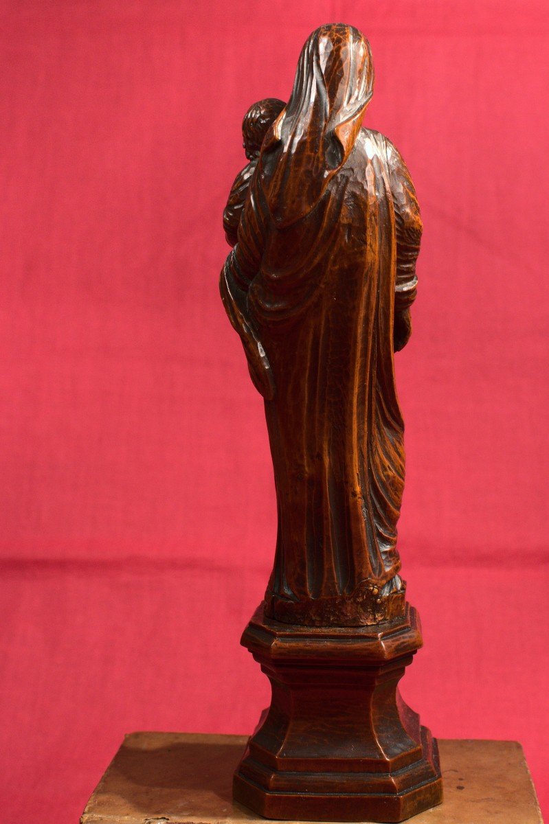 Madonna And Child – Wooden Statuette - 18th Century-photo-3