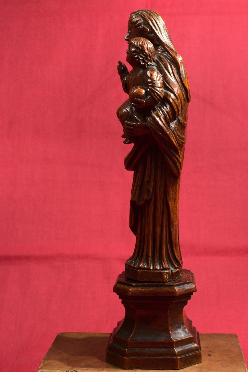Vierge à l'Enfant – Statuette En Bois – XVIIIe Siècle 18e-photo-2