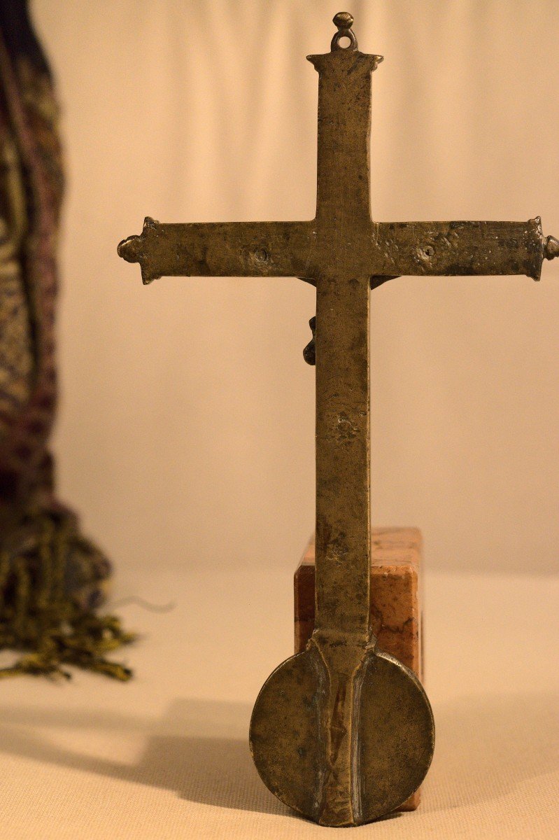 Crucifix With A Virgin Medallion – Bronze Cross - 17th Century - Haute Epoque-photo-2