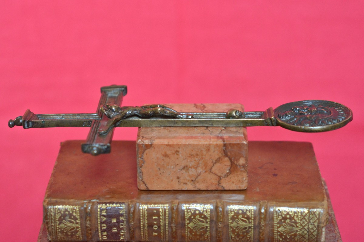 Crucifix With A Virgin Medallion – Bronze Cross - 17th Century - Haute Epoque-photo-1