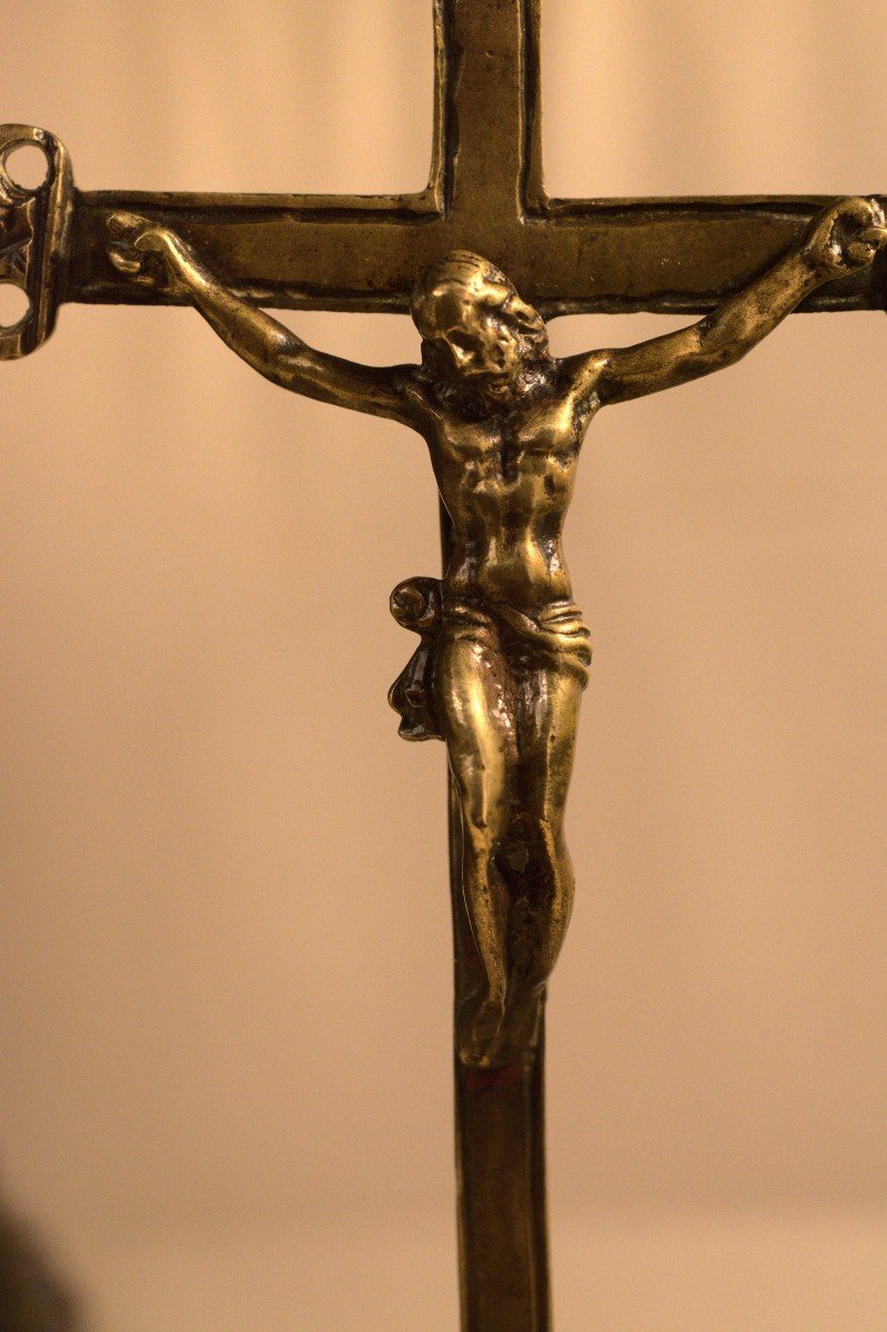 Crucifix - Bronze Cross -  Christ - 17th Century - Haute Epoque-photo-2