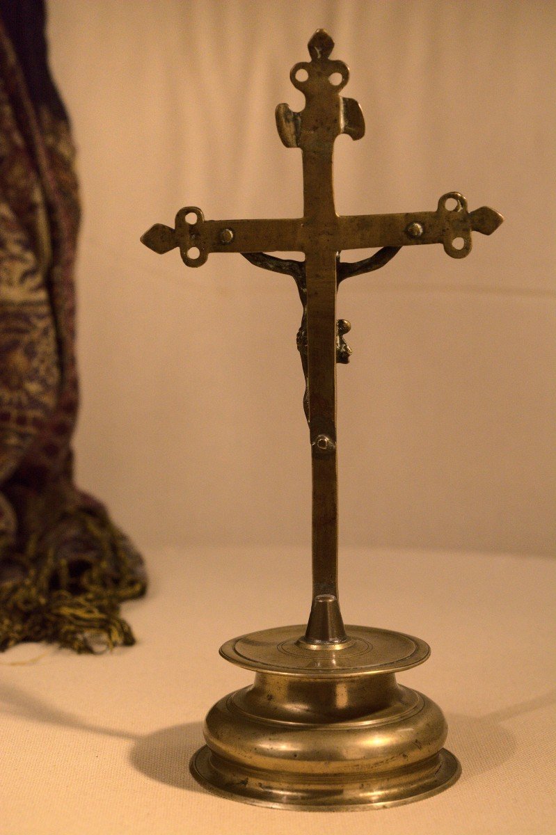 Crucifix - Bronze Cross -  Christ - 17th Century - Haute Epoque-photo-3
