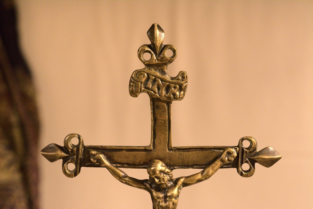 Crucifix - Bronze Cross -  Christ - 17th Century - Haute Epoque-photo-2