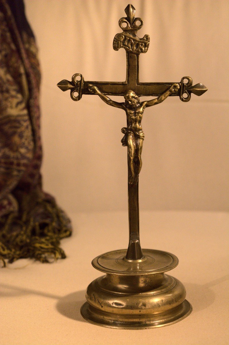 Crucifix - Bronze Cross -  Christ - 17th Century - Haute Epoque