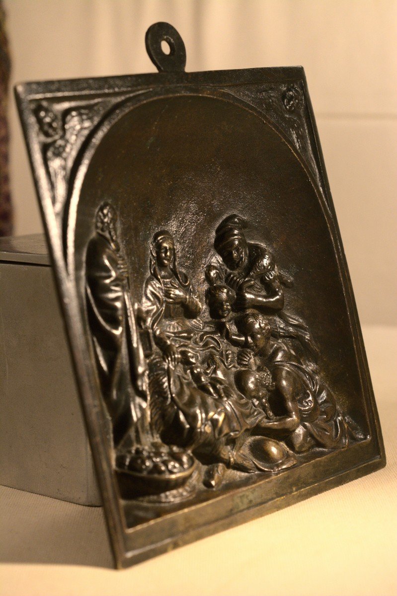 Bronze Plaquette - Adoration Of The Shepherds - Crèche - Bas Relief - 19th Century-photo-3