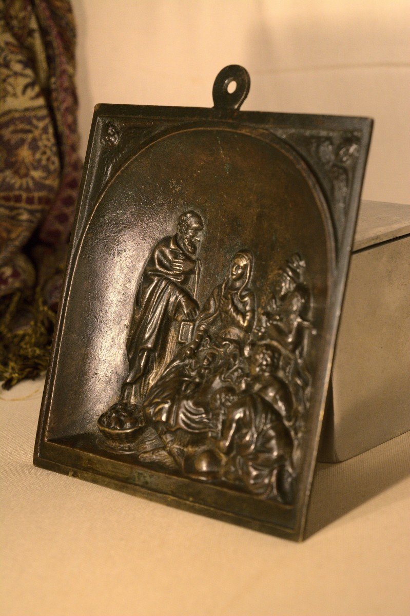 Bronze Plaquette - Adoration Of The Shepherds - Crèche - Bas Relief - 19th Century-photo-4