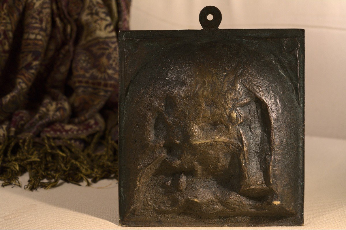 Bronze Plaquette - Adoration Of The Shepherds - Crèche - Bas Relief - 19th Century-photo-1