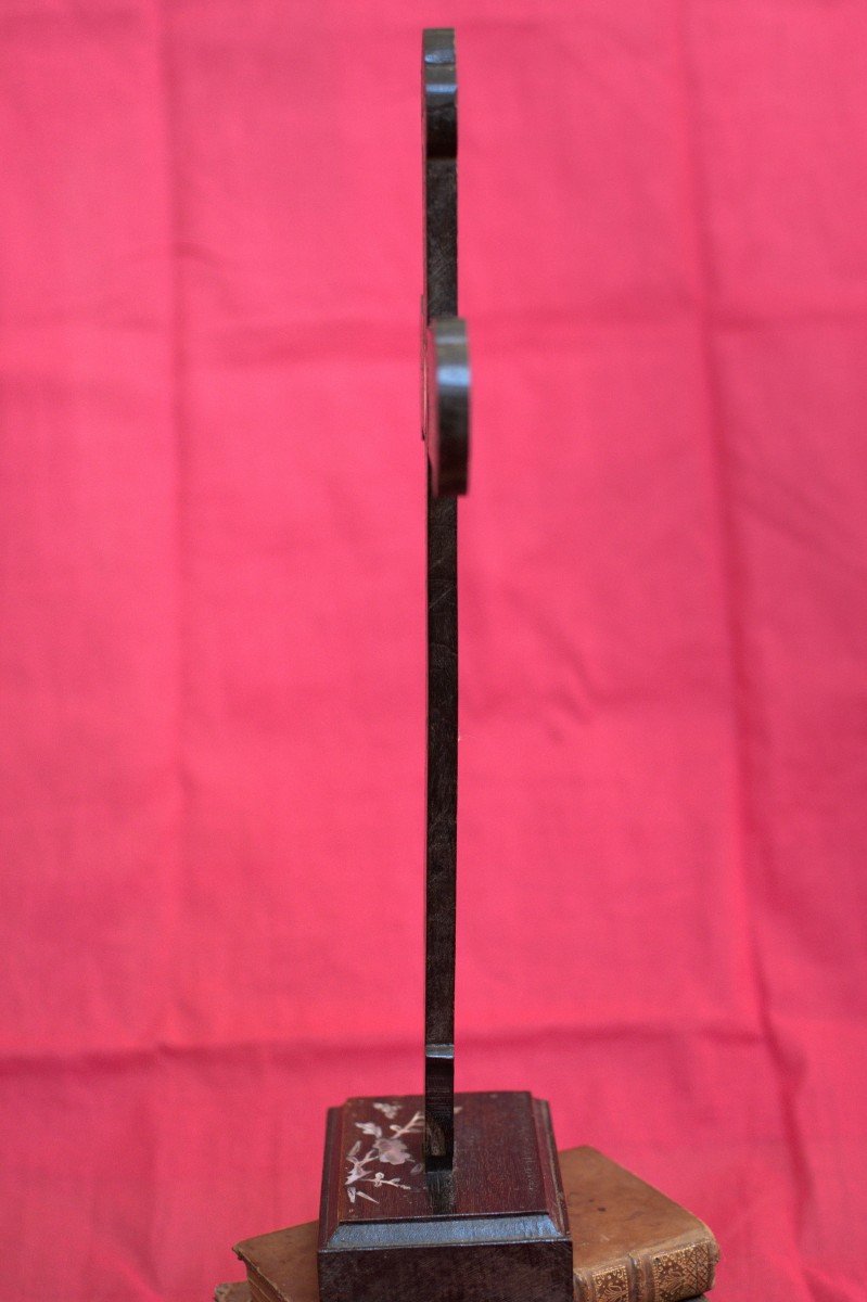 Large Cross With Mother Of Pearl Inlays - Wood - Crucifix - Heart - Passion - 19th Century-photo-2