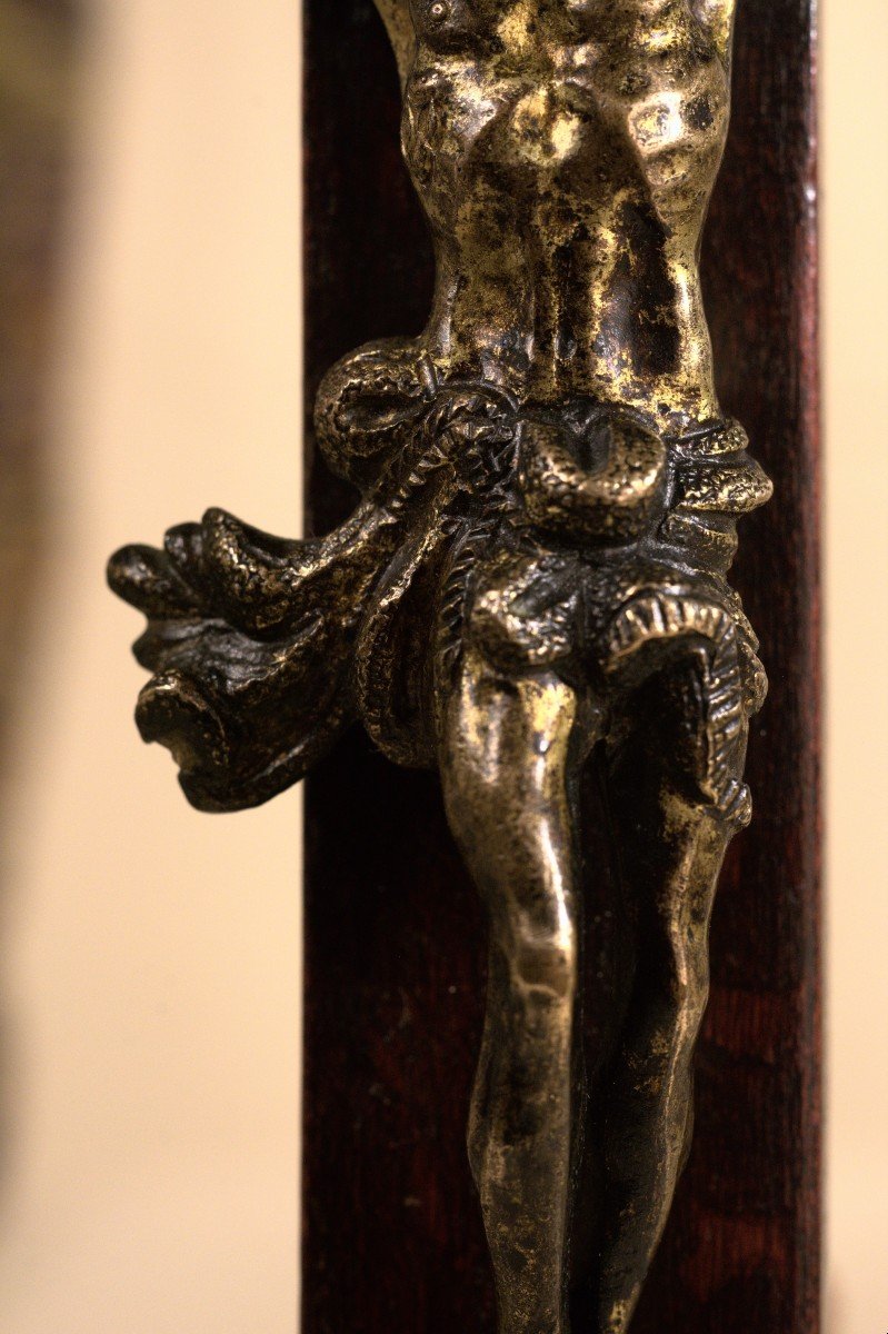 Christ Baroque En Bronze Doré - Crucifix - Croix - XVIIe Siècle 17e - Haute époque-photo-4