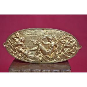 Plaquette En Bronze Doré - Amphitrite &Triton - XIXe 19e Siècle - 19 Sculpture 