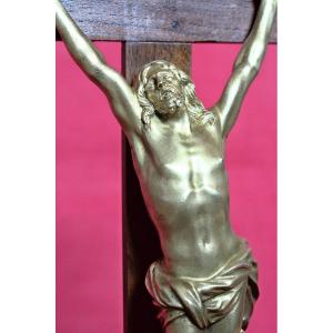 Crucifix - Christ En Bronze Doré & Croix En Bois - XIXe 19e Siècle - Corpus Christi 19 Religion