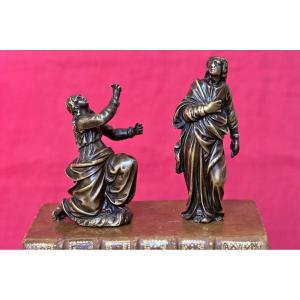 2x Calvary Statuette - Bronze - Saint John & Mary Magdalene - 18th Century 18 Religious